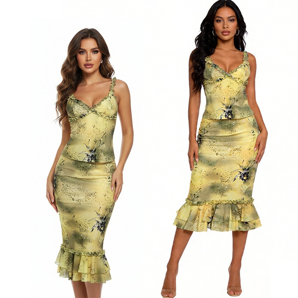Conjunto Feminino de 2 Peças c - Midi Skirt Floral avaliação e preço