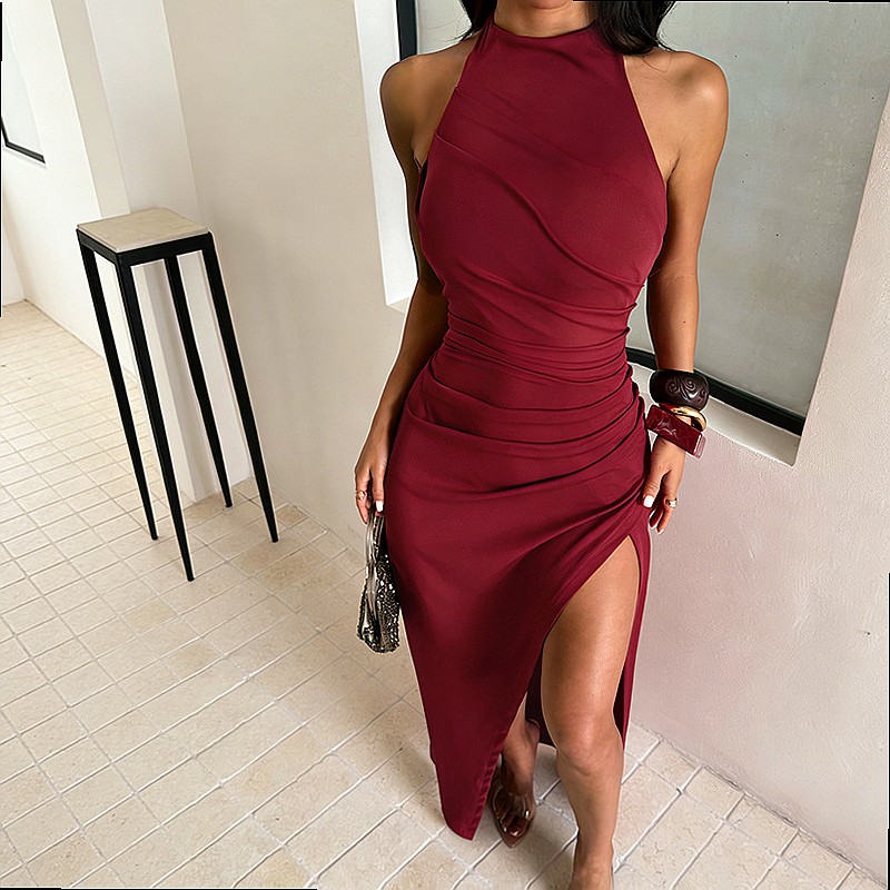 Vestido de Noite Elegante com  - Maxi Dress Halter avaliação e preço